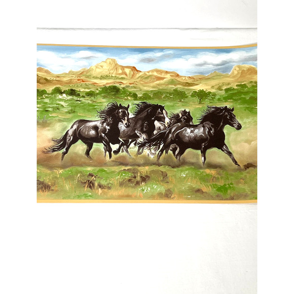 Galloping Horses Wallpaper Border Roll Prepasted Western Ranch Decor New NOS - Picture 1 of 7